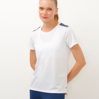 Camiseta feminina esportiva manga curta com listras off white