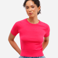 Blusa cropped feminina de tricot manga curta rosa