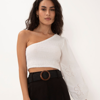 Blusa de laise ombro único manga longa off white