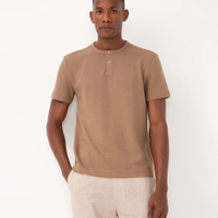 Camiseta de algodão texturizada manga curta bege