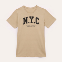 Camiseta infantil de algodão nyc bege