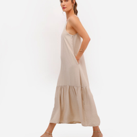 Vestido midi feminino de viscose halterneck bege