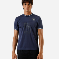 Camiseta Masculina Slim Fit Jersey Com Logo Texturizada - Azul
