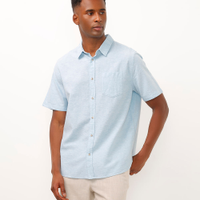 Camisa comfort com linho manga curta - azul claro