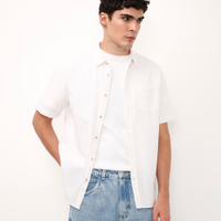 Camisa comfort com linho manga curta - branco