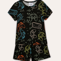 Pijama curto infantil game preto