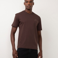 Camiseta de algodão manga curta estampada marrom