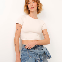 Cropped de poliamida manga curta off white