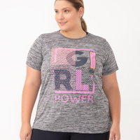 Camiseta girl power esportiva plus size cinza