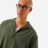 Camisa masculina com linho manga curta verde