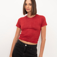 Cropped de suede franzido vinho