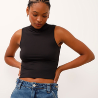 Cropped long de poliamida cavado - preto