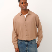 Camisa relaxed com linho manga longa marrom