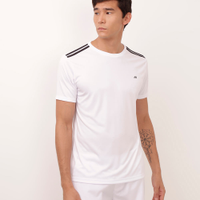 Camiseta masculina esportiva com listras branca