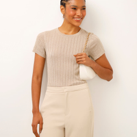 Blusa de tricot canelada com lurex dourada