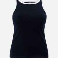 Regata feminina plus size de algodão canelada azul