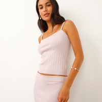 Regata de tricot alça fina com lurex rosa