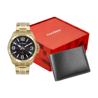 Kit relógio masculino mondaine analógico 32639gpmvde1kf dourado