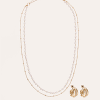 Kit de colar e brinco argolinha pérola dourado