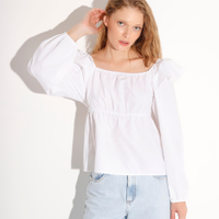Blusa bata manga longa com babado mindset off white