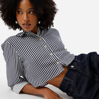 Camisa feminina de viscose manga longa listrada azul