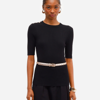 Blusa feminina de tricot com botões canelada preta