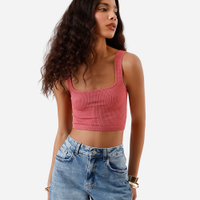 Cropped básico feminino texturizado rosa