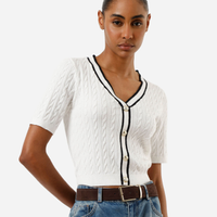 Blusa feminina tricot manga curta texturizada off white