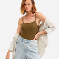 Body básico feminino de poliamida canelado verde