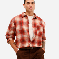 Camisa masculina de algodão manga longa xadrez vermelha