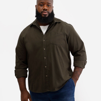 Camisa masculina de sarja manga longa plus size verde