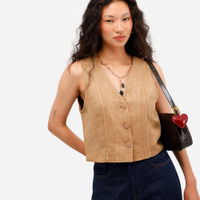 Colete feminino de suede decote v - marrom