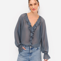 Bata feminina com babados texturizada azul