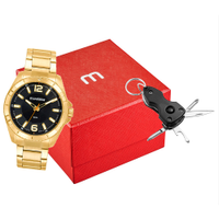 Kit relógio analógico masculino mondaine 32637gpmvde2k dourado