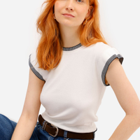 Blusa feminina de tricot manga curta off white