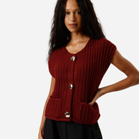 Colete feminino de tricot com bolsos vinho
