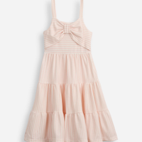 Vestido infantil listrado com laço rosa