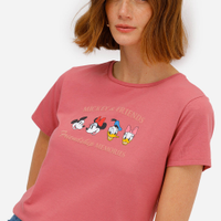 Camiseta feminina de algodão mickey rosa