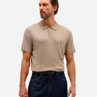 Polo comfort masculina de tricot manga curta bege