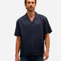 Camisa masculina de liocel manga curta azul