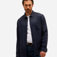 Camisa masculina de liocel manga longa azul