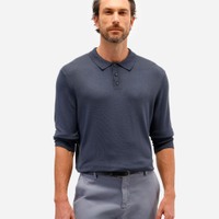 Polo comfort masculina de tricot manga longa azul