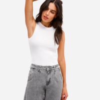 Regata básica feminina de algodão canelada off white