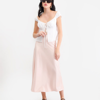 Saia midi feminina acetinada rosa