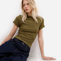 Blusa baby look feminina básica texturizada verde