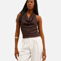 Blusa feminina frente única franzida texturizada marrom