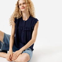 Blusa feminina de viscose com babados texturizada azul