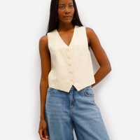 Colete feminino de alfaiataria em viscose amarelo