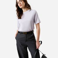Camiseta feminina de algodão peruano oversized com recorte lilás