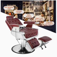 Wholesale Cheap Retro Barber Chairs Heavy-duty Hydraulic Reclining Chairs Red Barber Chairs for Beauty Salon